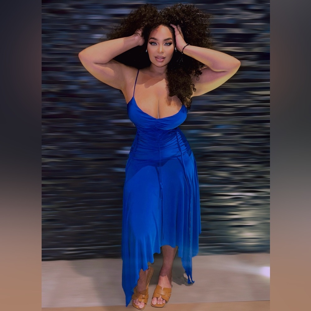 Fashion Nova Vibrant Blue Asymmetrical Dress